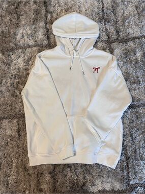 T.J.Maxx White Hoodie with Red Bow Embroidery
